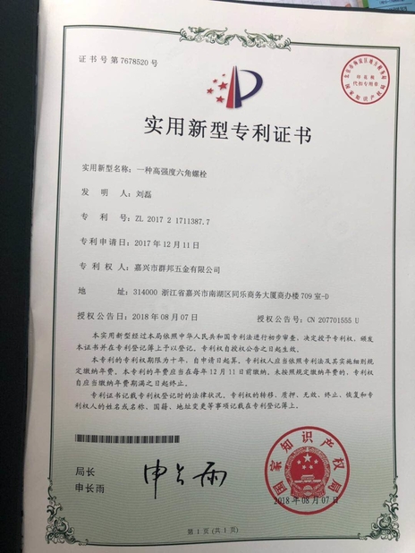 Chiny Jiaxing City Qunbang Hardware Co., Ltd Certyfikaty