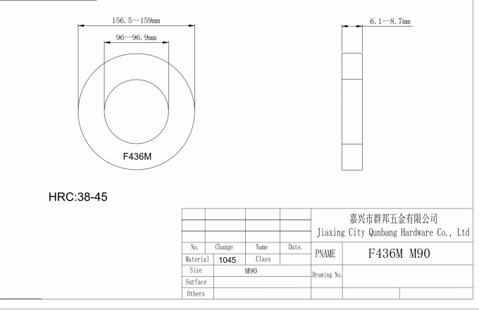 ASTM F436M-11 Podkładki ze stali hartowanej Metryczne M90 ​​M64 ZINC HDG BLACK 0