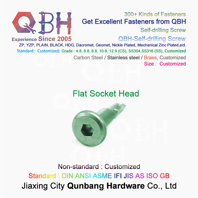 QBH Kolor Ocynkowany rowek z gniazdem sześciokątnym Duża śruba samowiercąca z łbem płaskim 1
