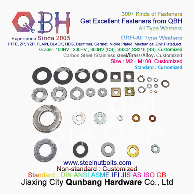 QBH DIN125 DIN127 F436 F436M F959 F959M DIN434 DIN436 NFE25-511 Wszystkie rodzaje płaskiej sprężyny stożkowej zębatej okrągłej podkładki kwadratowej 12