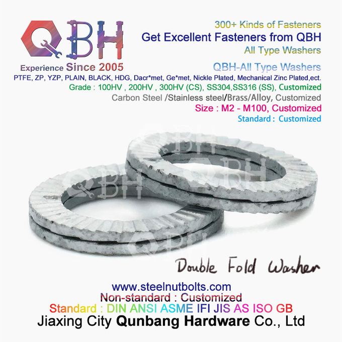 QBH DIN127 F959 DIN434 DIN436 NFE25-511 Stożek sprężynowy Uziemienie Ząbkowane podwójnie składane podkładki samozabezpieczające 0